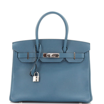 Hermes Birkin Handbag Blue Epsom with Palladium Hardware 30