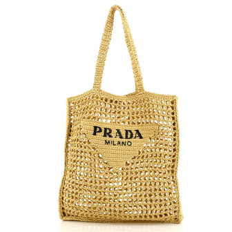 Prada Triangle Logo Open Tote Raffia