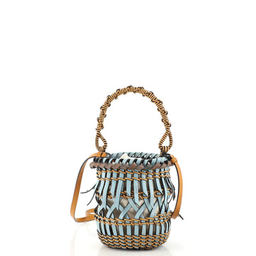 Loewe Fringes Bucket Crossbody Bag Woven Calfskin Small