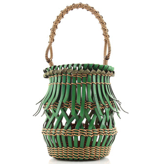 Loewe Fringes Bucket Crossbody Bag Woven Calfskin Medium