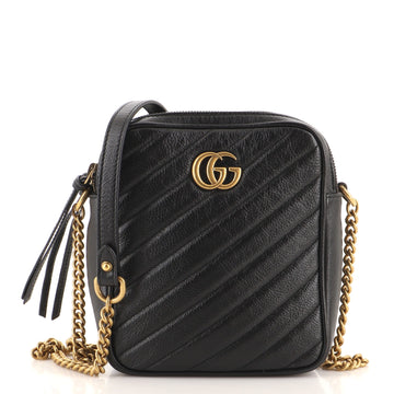Gucci GG Marmont Double Zip Camera Bag Diagonal Quilted Leather Mini