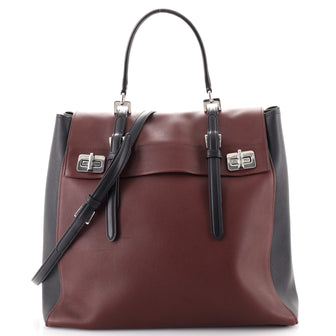 Prada Half Flap Double Turn Lock Satchel Lux Calf North South