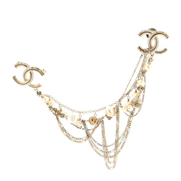 Chanel Dangling CC Chain Brooch Metal with Crystals and Faux Pearls