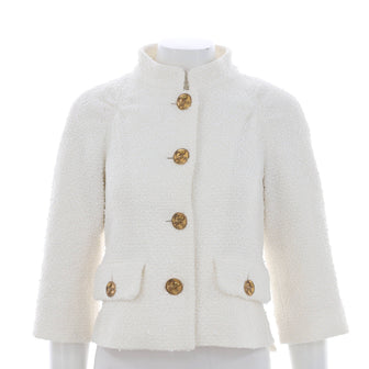 Chanel Women's Stand Collar Four Button Double Pocket Jacket Tweed