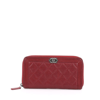 Chanel Boy L-Gusset Zip Wallet Quilted Caviar Long Red 1788201