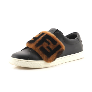 Fendi Women's Slip On Sneakers Leather and Zucca Shearling