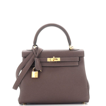Hermes Kelly Handbag Brown Togo with Gold Hardware 25