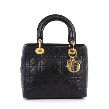 Christian Dior Lady Dior Handbag Cannage Quilt Lambskin Medium Black 1789201