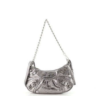 Balenciaga Le Cagole Giant Studs Shoulder Bag Crocodile Embossed Leather Mini