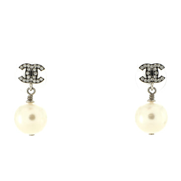 Chanel CC Drop Earrings Metal with Crystals and Faux Pearls