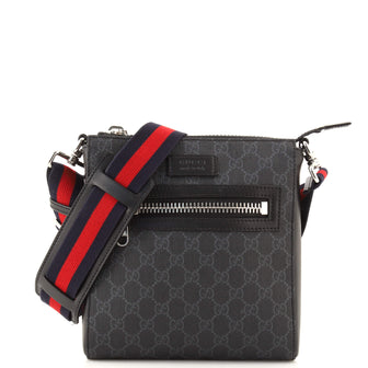 Gucci Web Strap Front Zip Messenger Bag GG Coated Canvas Small