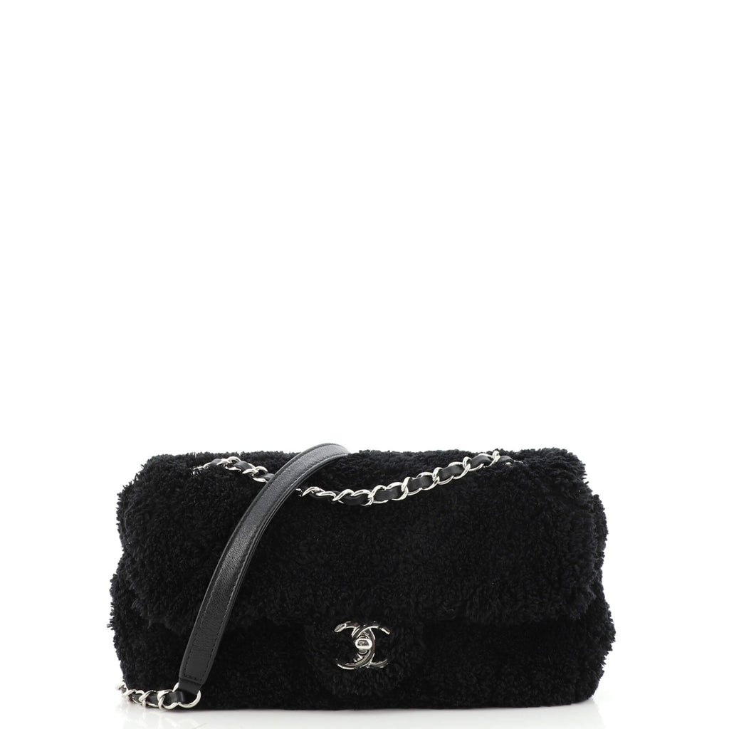 Chanel CC Chain Flap Bag Quilted Terry Cloth Medium Black 1790011