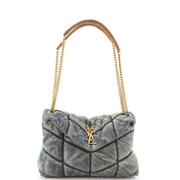 Saint Laurent LouLou Puffer Shoulder Bag Quilted Vintage Denim Small