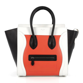 Celine Tricolor Luggage Handbag Leather Mini Black