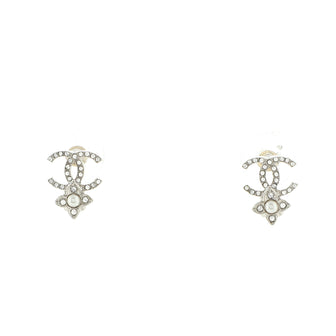 Chanel Flower CC Stud Earrings Metal with Faux Pearl and Crystals