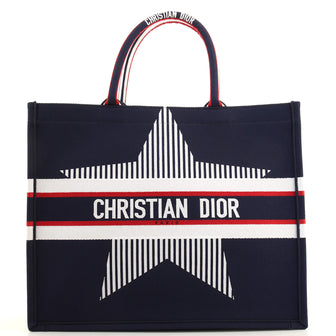 Christian Dior Dioralps Book Tote Embroidered Canvas Large