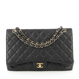 Chanel Classic Single Flap Bag Quilted Caviar Maxi Black 1792001