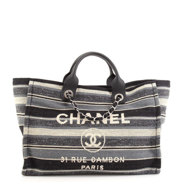 Chanel Deauville Tote Canvas with Striped Detail Medium