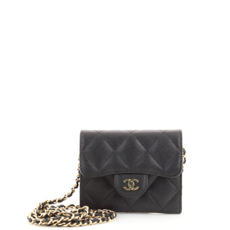 Chanel Classic Flap Card Holder on Chain Quilted Caviar Mini