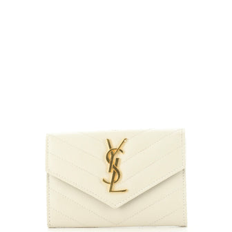 Saint Laurent Classic Monogram Flap Wallet Matelasse Chevron Leather Small