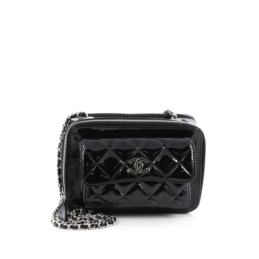 Buy Chanel Pocket Box Camera Case Quilted Patent Mini Black 1792901