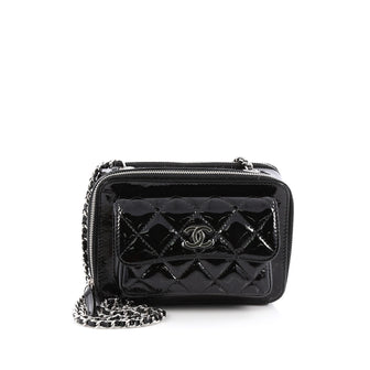 Chanel Pocket Box Camera Case Quilted Patent Mini Black