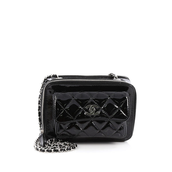 Buy Chanel Pocket Box Camera Case Quilted Patent Mini Black