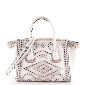 Prada Twin Pocket Tote Grommet Embellished Leather Medium