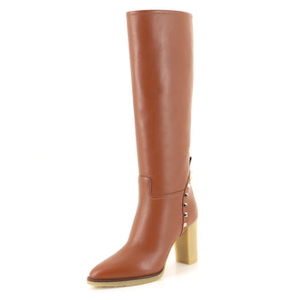 Valentino Garavani Women's Rockstud Knee High Block Heel Boots Leather