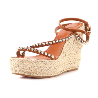 Christian Louboutin Women's Mafaldina Zeppa Espadrille Platform Sandals Spiked Leather 120