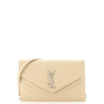Saint Laurent Classic Monogram Wallet on Chain Matelasse Chevron Leather Small