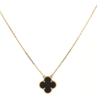 Van Cleef & Arpels Vintage Alhambra Pendant Necklace 18K Yellow Gold and Onyx