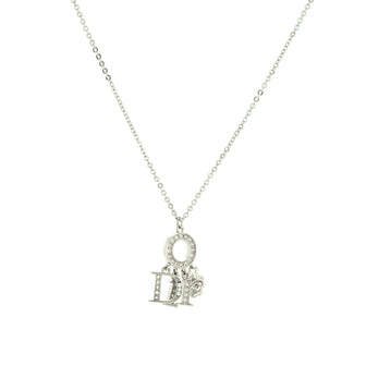 Christian Dior Logo Necklace Metal with Faux Pearls and Crystals