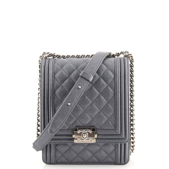 Chanel North South Boy Flap Bag Quilted Caviar Small