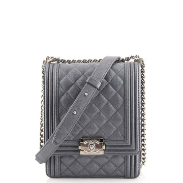 Chanel North South Boy Flap Bag Quilted Caviar Small