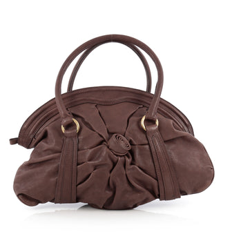 Valentino Rosette Satchel Leather Large Brown