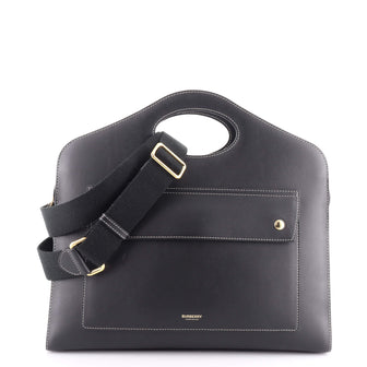 Burberry Pocket Tote Topstitched Leather Medium