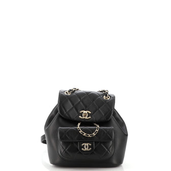 Chanel CC Front Pocket Flap Drawstring Backpack Quilted Lambskin