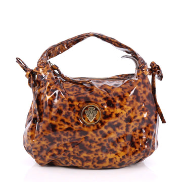 Gucci Hysteria Zip Top Hobo Printed Patent Medium Brown 1795801