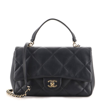Chanel Classic Single Flap Top Handle Bag Quilted Lambskin Small