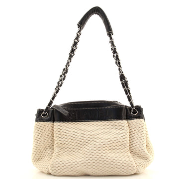 Chanel Lax Accordion Camera Bag Leather and Woven Fabric Medium