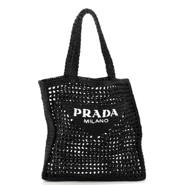 Prada Triangle Logo Open Tote Raffia