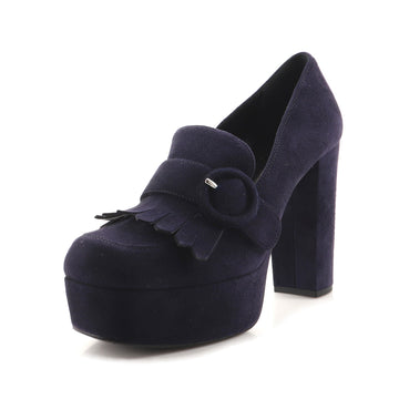 Prada Women's Buckle Fringe Heels Suede