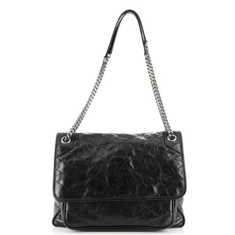 Saint Laurent Niki Chain Flap Bag Matelasse Chevron Leather Large