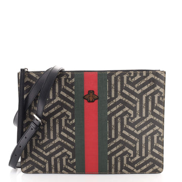 Gucci Bee Web Zip Messenger Bag Caleido GG Coated Canvas Large