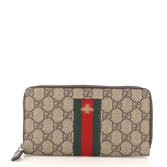 Gucci Bee Web Zip Around Wallet GG Coated Canvas