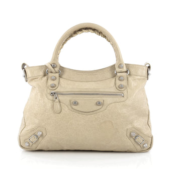 Balenciaga First Giant Studs Handbag Leather Brown 1797010