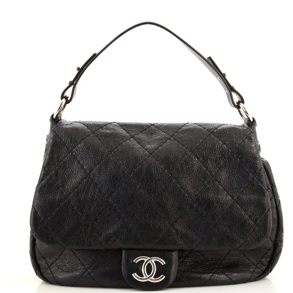 Chanel On the Road Flap Bag Quilted Leather Large Black 1797001