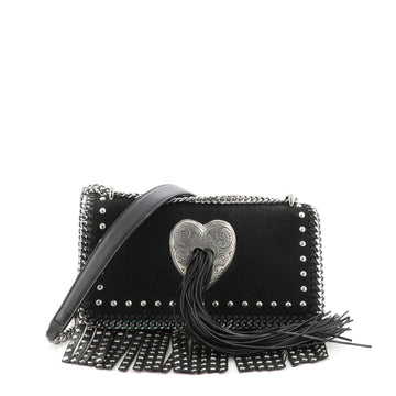 Stella McCartney Falabella Fringe Flap Crossbody Bag Embellished Shaggy Deer and Studded Faux Leather Mini