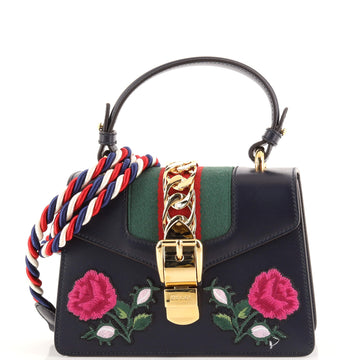 Gucci Sylvie Top Handle Bag Embroidered Leather Mini